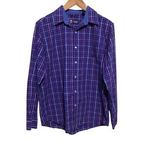 CHAPS Easy Care Purple‎ Plaid Button Up Shirt L